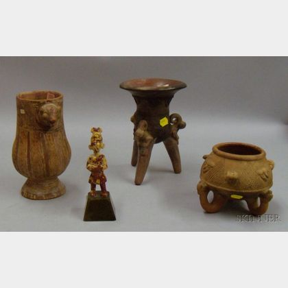 Three Pre-Columbian Costa Rican Vessels and a Small Statue