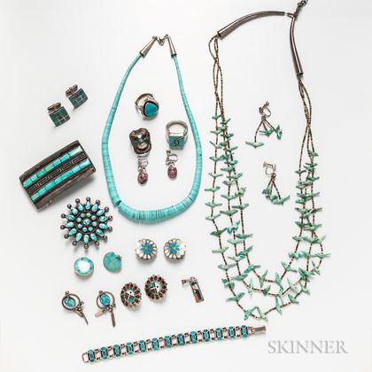 Group of Southwestern Silver and Turquoise Jewelry