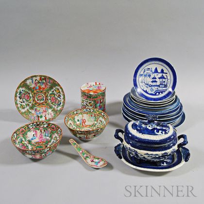 Nineteen Pieces of Mostly Canton Porcelain