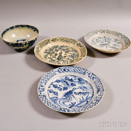 Four Blue and White Dishes