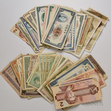 Group of Mostly Chinese and Thai Currency