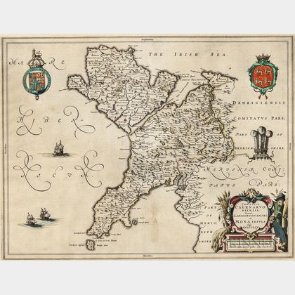 Caernarvon and Anglesey, Wales. Joan Blaeu (1596-1673) Comitatus Caernarvoniensis.