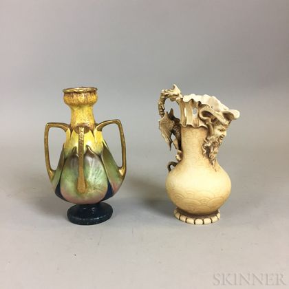Teplitz Figural Ceramic Pitcher and a Ceramic Amphora Vase