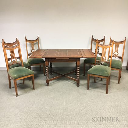 Barleytwist Oak Table and Six Carved Oak Dining Chairs