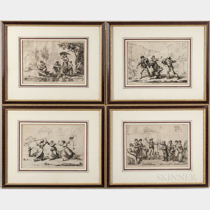 Four Roman Genre Scenes Engravings After Bartolomeo Pinelli