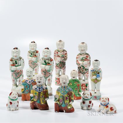 Thirteen Enameled Porcelain Figurines and Animals