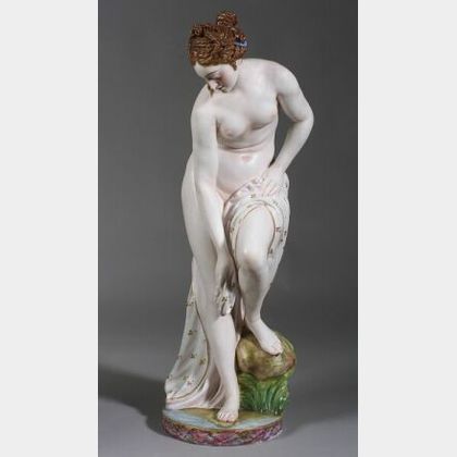 Large German Porcelain Figure of a Female Bather
