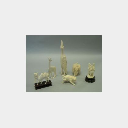 Six Asian Carved Ivory Animal Figures. 