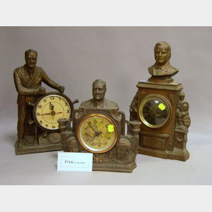 Ten Patinated Cast Metal United States Presidents Figural Mantel Clocks and Cases