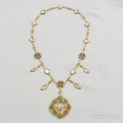 Arts & Crafts Gold Gem-set Necklace, Attributed to John Paul Cooper