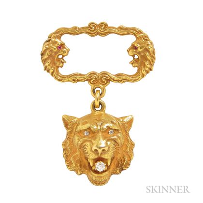 Art Nouveau 14kt Gold and Diamond Brooch, Alling & Co.