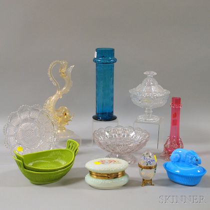 Eleven Assorted Art Glass and Pressed Glass Items