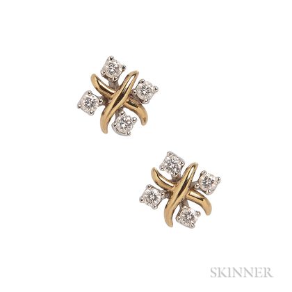 18kt Gold, Platinum, and Diamond "Lynn" Earrings, Schlumberger for Tiffany & Co.
