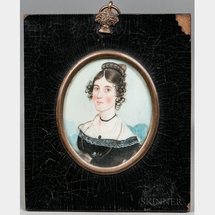 American School, 19th Century Miniature Portrait of a Young Woman