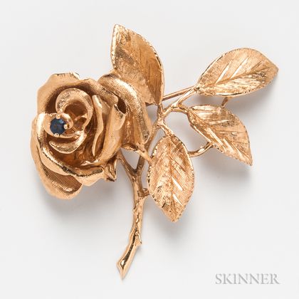 14kt Gold and Sapphire Rose Brooch