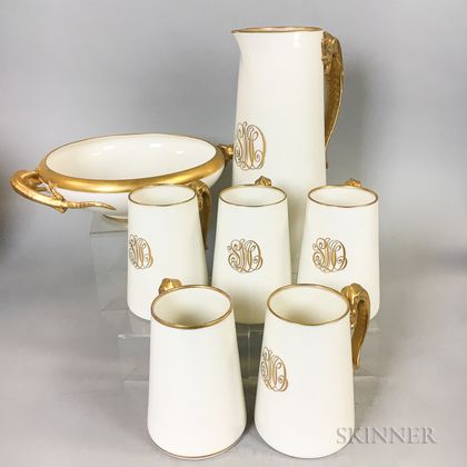 Seven Lenox Dragon-handled Porcelain Items