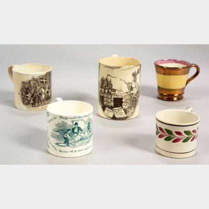 Five Staffordshire Pottery Mugs