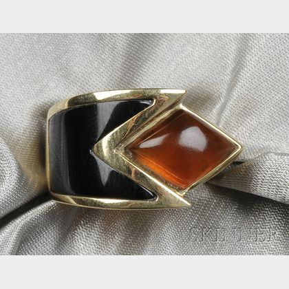 18kt Gold, Citrine, and Onyx Ring