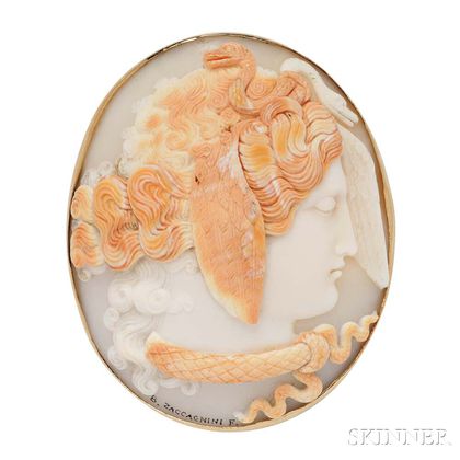 14kt Gold and Shell Cameo Brooch/Pendant, B. Zaccagnini
