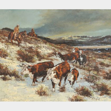 Attributed to John Stanford (American, 20th Century) Cattle Drive.