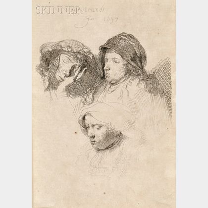 Rembrandt van Rijn (Dutch, 1606-1669) Three Heads of Women, One Asleep