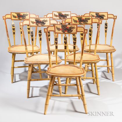 Set of Seven Yellow Paint-decorated Arrow-back Windsor Chairs