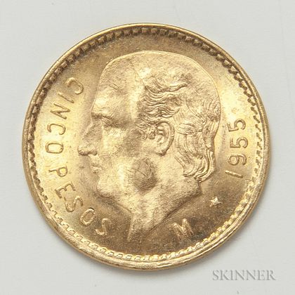 1955 Mexican 5 Pesos Gold Coin