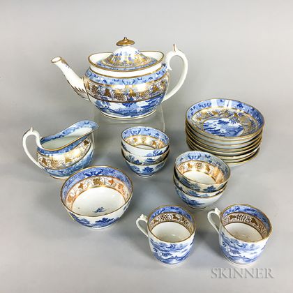 Nineteen-piece Blue and White Transfer-decorated Tea Set