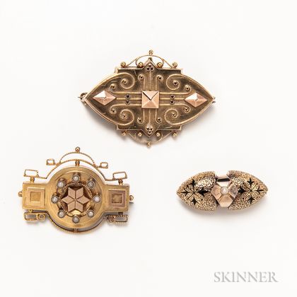 Three Antique Gold Brooches