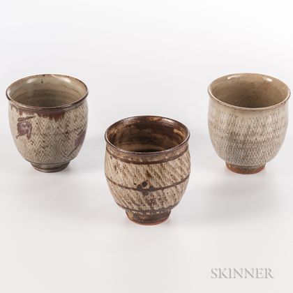 Three Shimaoka Tatsuzo (1919-2007) "Jomon Zogan" Teacups