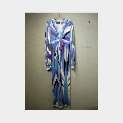 Pucci Silk Long Sleeve Long Dress with Tassel Zipper. 