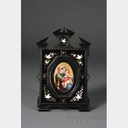 Pietra Dura Framed Porcelain Plaque After Raphael's Madonna Della Sedia