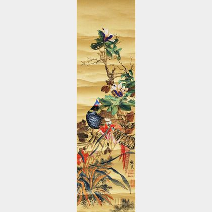 Hanging Scroll of a Pheasant and Flowers