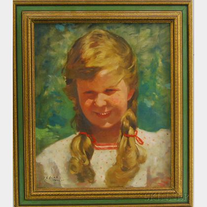 Continental School, 20th Century Portrait of a Girl with Braids.