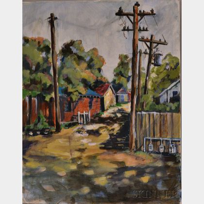 Japanese/American School, 20th Century Street View with Telephone Poles.