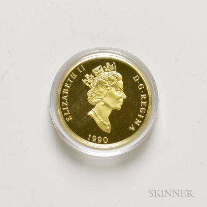 1990 Canadian $200 Proof Canada's Flag Silver Jubilee Gold Coin.