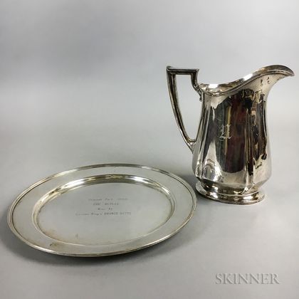 Lunt Sterling Silver Commemorative Tray and Sterling Silver Water Pitcher