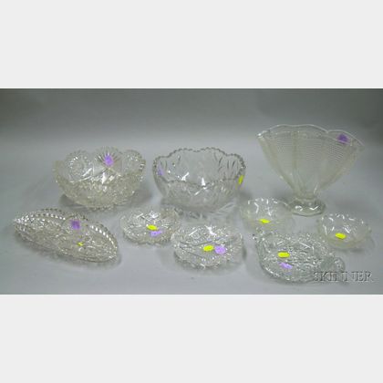 Nine Colorless Cut and Pressed Glass Table Items