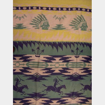 Vintage Beacon Cotton Jacquard Woven Indian Figural Pattern Blanket. 