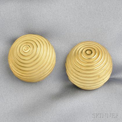 18kt Gold "Ridged Dome" Earclips, Christopher Walling