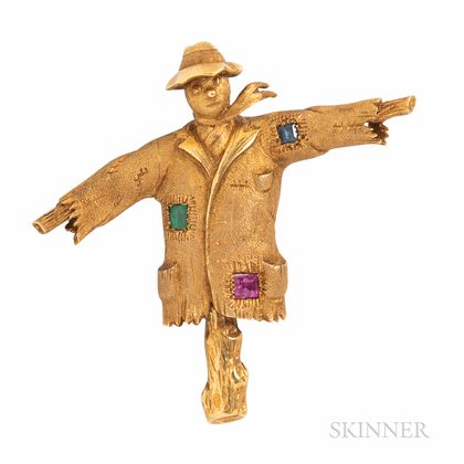 18kt Gold Gem-set Scarecrow Brooch