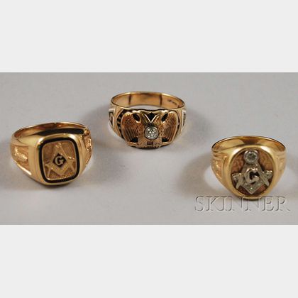 Three Gold Gentleman's Masonic Rings