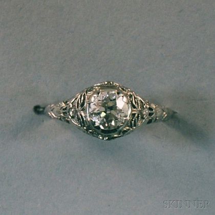18kt White Gold and Old European-cut Diamond Ring