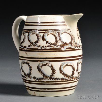 Mochaware Pitcher with Earthworm Decoration