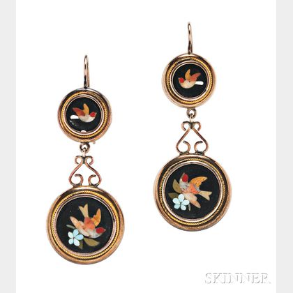 Antique Gold and Pietra Dura Earrings
