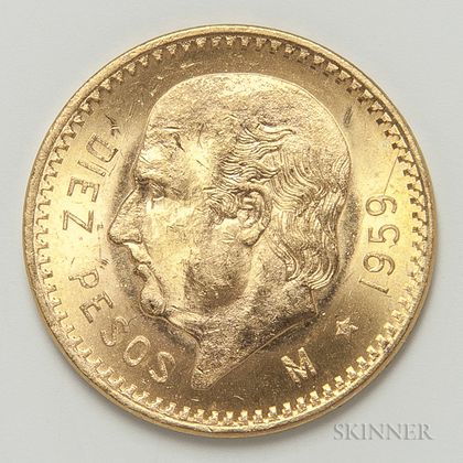 1959 Mexican 10 Pesos Gold Coin