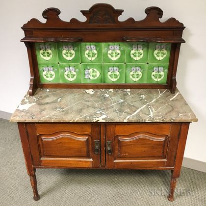 French Fruitwood Marble-top Server with Tiled Gallery