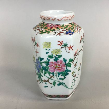 Hexagonal Polychrome Enameled Vase