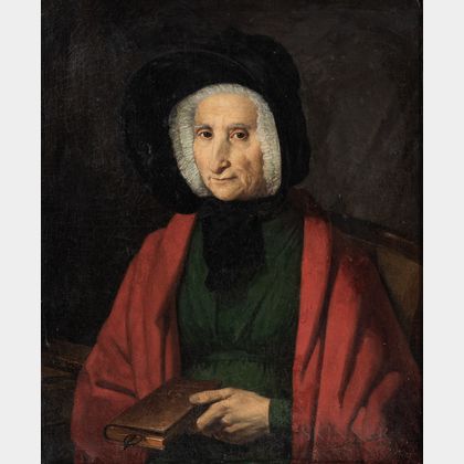 French School, 19th Century Portrait of a Woman Holding a Book