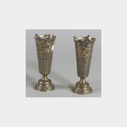 Pair of Reticulated Edward VII Silver Trumpet Vases